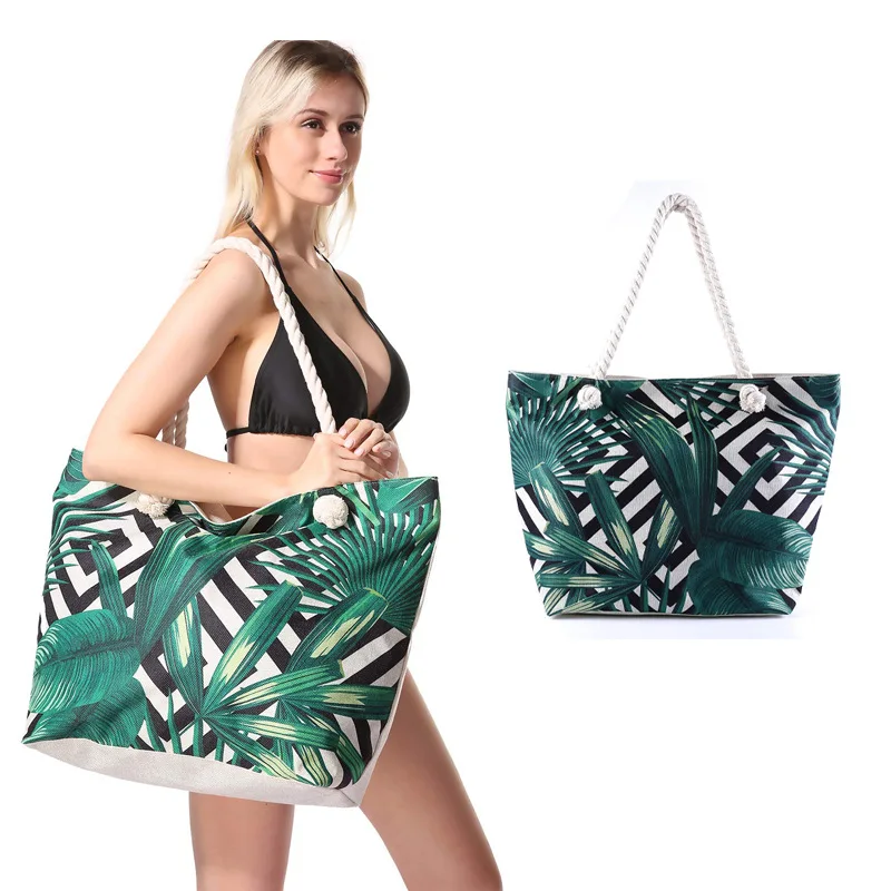Summer Beach Theme Ladies Tote Bag Shoulder Canvas Bag Large Capacity Foldable Shopping Bag Reusable Outdoor Beach Bag Handbag
