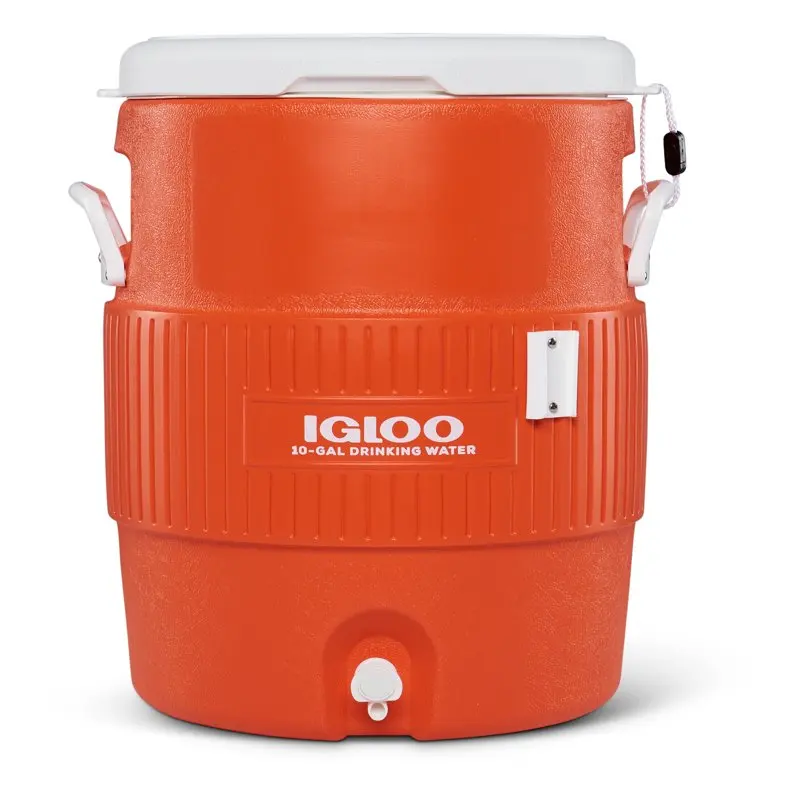 

10-Gallon Seat Top Water Jug with Cup Dispenser, Orange