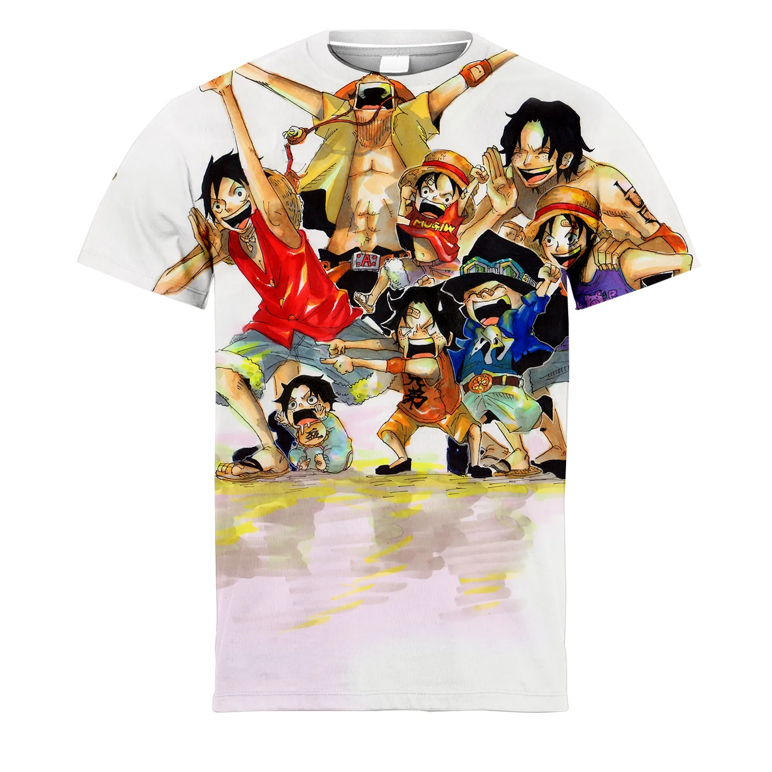 

2023 Summer New 3d Digital Printed Pullover Round Neck One Piece King Luffy Printed Personality T-Shirt Adult Parent-Child Suit