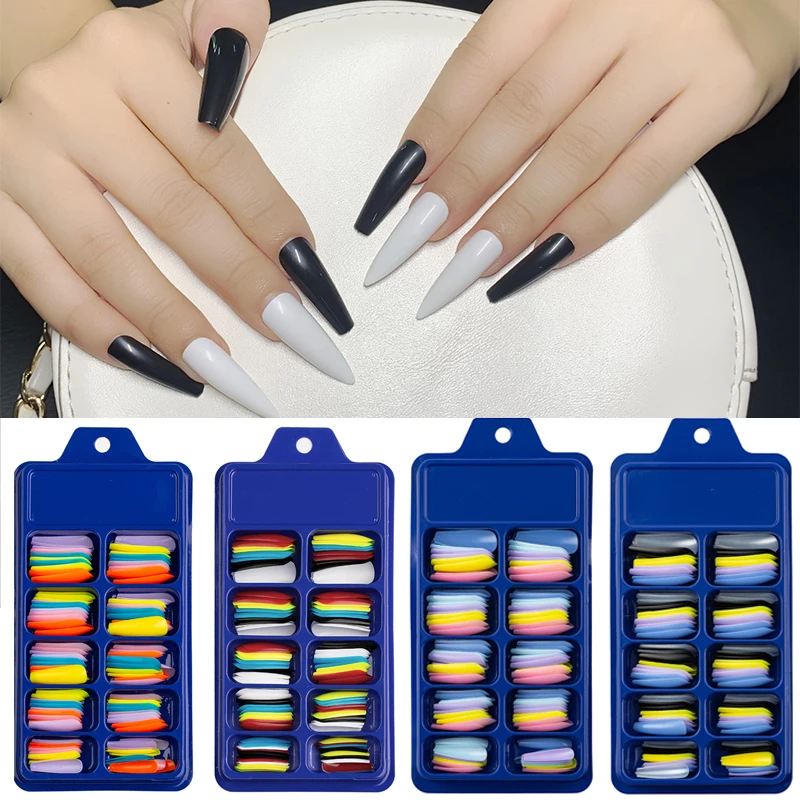 

100 шт., разноцветные накладные ногти на шпильках