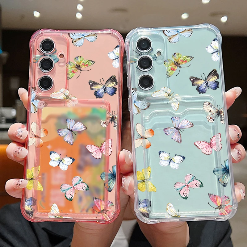 Прозрачный чехол-кошелек для Samsung Galaxy S24 S23 FE S22 Ultra A16 A55 A35 A25 A15 A06 A05 с цветной
