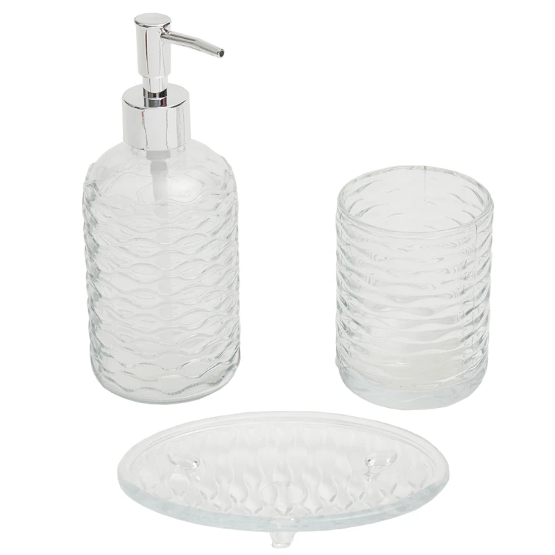 

Rippled 3 Piece Solid Print Glass Bath Accessories Set, Clear