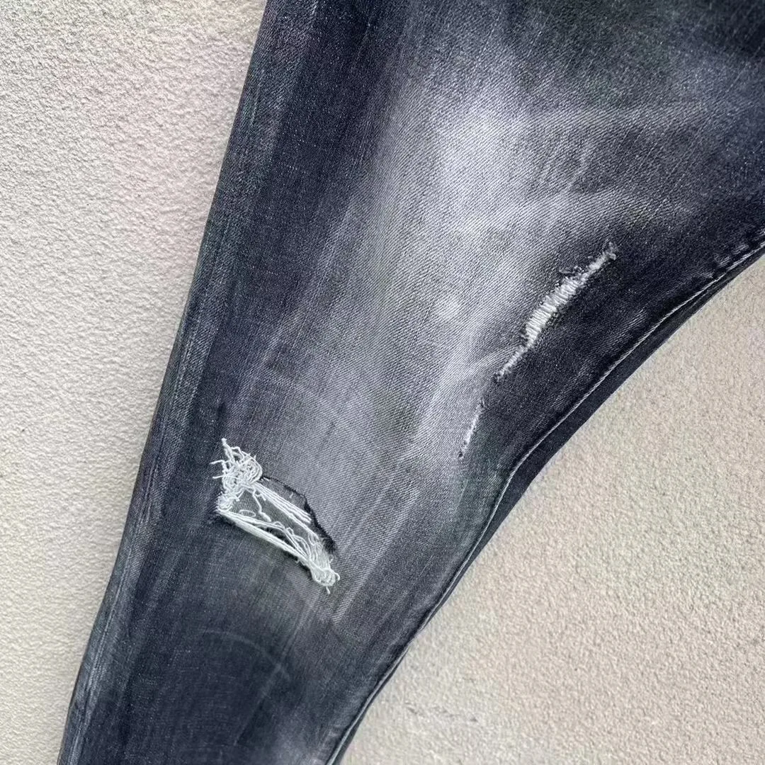 2023 Spring/Summer New D2 Jeans Fashionable Slim Fit Micro Elastic Hole Patch Simple Versatile Trendy Men's Pants