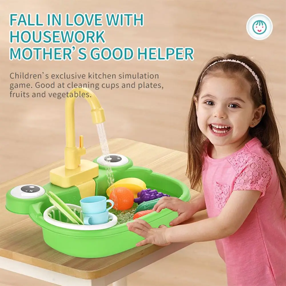 

Cute Frogs Electric Wash Toy Sink Circulating Water Wash Fruit Vegetable Children Pretend Play Simulation Kitchen Toys For Girls