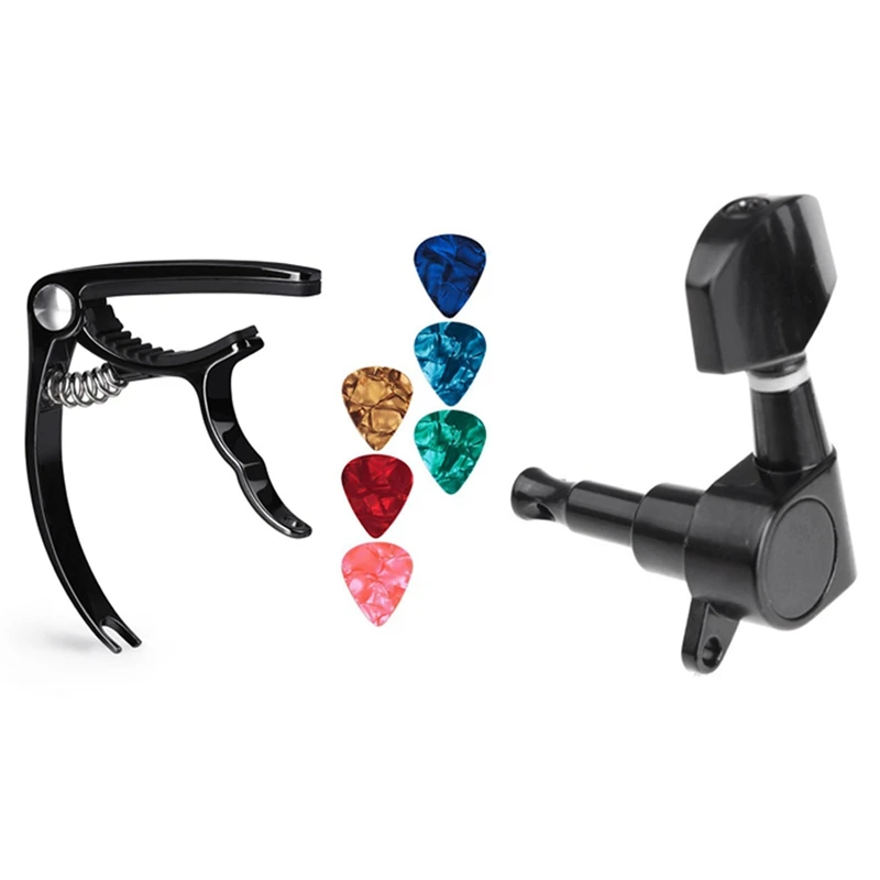 

1 Set Black Sealed Electric Tuning Pegs Tuner Machine Head & 1 Set Guitar Capo Accessories