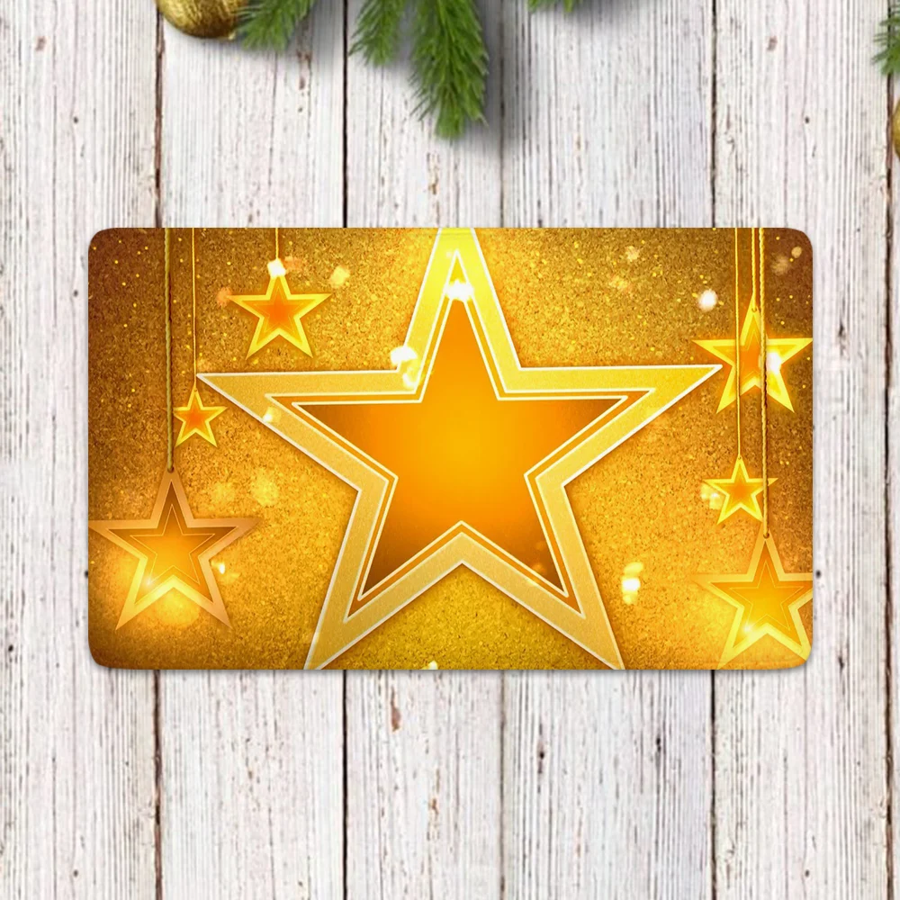 

CLOOCL Doormat Entrance Decoration Hallway Indoor Mat Christmas Golden Star Graphic One-Side Printing New Year Floor Mat Rug