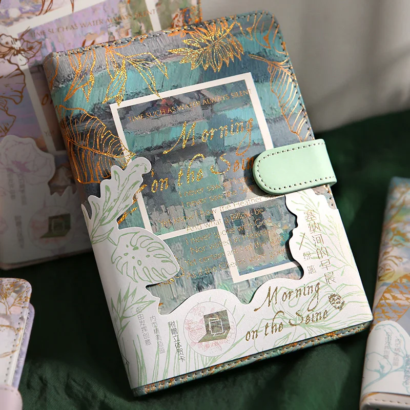 

A5 Literary PU Hardcover Color Page Notebook Oil Painting Magnetic Buckle Hand Account Book Planner Notebooks Journals