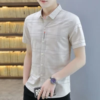 cotton shirts for men short sleeve summer plaid shirt printed male shirt business casual lapel new regular fit e81