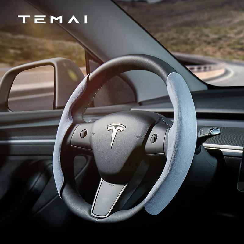 

TEMAI Tesla Steering Wheel Cover Model 3/Y Suede Fiber Non-slip Sweat-absorbing Special Steering wheel Cars Accessories