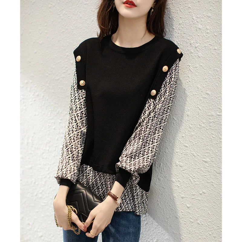 Новинка весны 2022 модная женская футболка с длинным рукавом и круглым вырезом