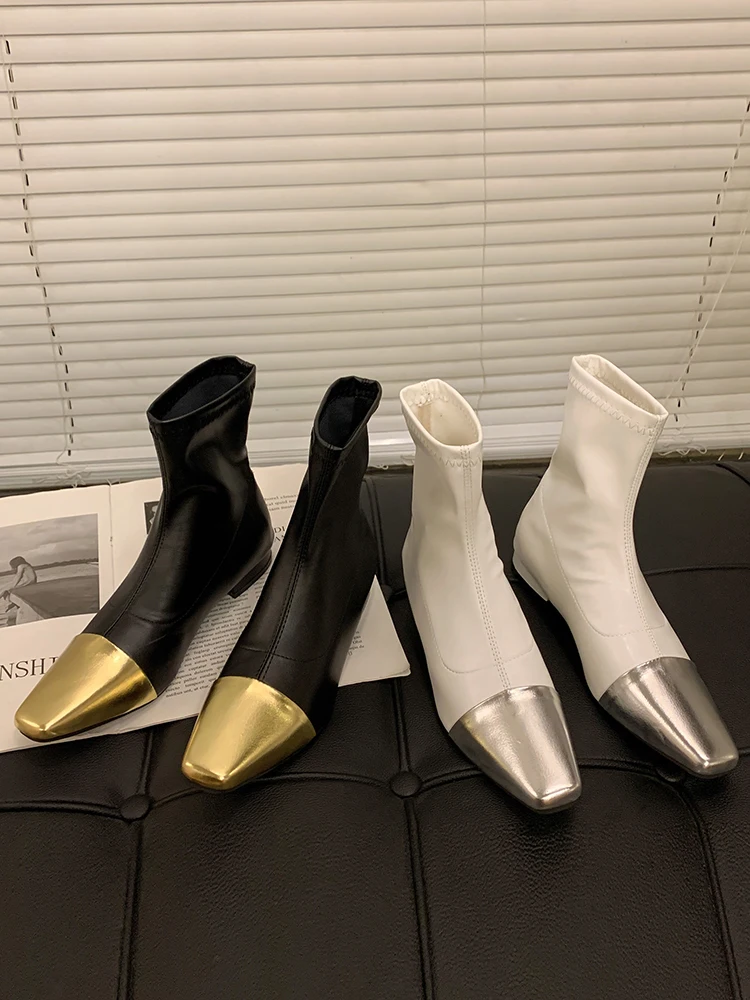 

Женские ботинки, женская резиновая обувь, дождевая зимняя обувь, женские ботильоны 2022, низкие осенние белые ботинки из флока с металлически...