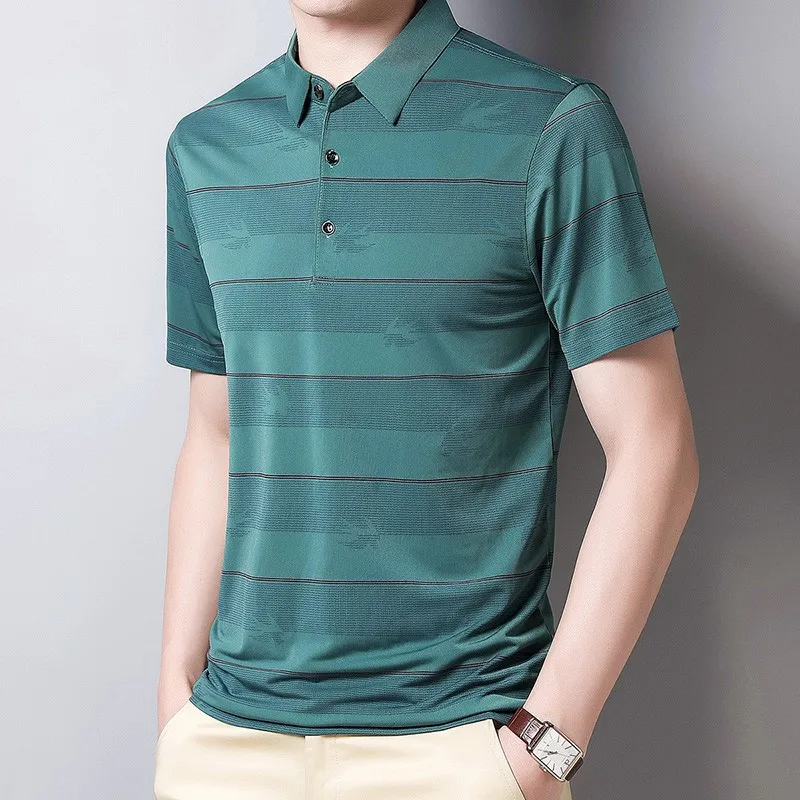 

Рубашка-поло мужская в полоску, тонкая сорочка с коротким рукавом, повседневная одежда в Корейском стиле, лето 2022