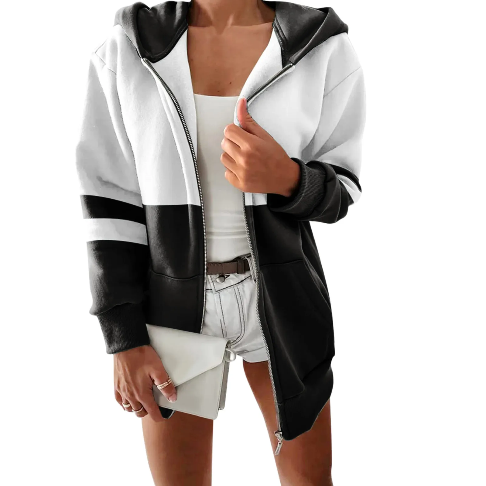 

Женская повседневная толстовка на молнии, удобная свободная однотонная Толстовка с длинным рукавом, легкая женская зимняя куртка, идеи для ...