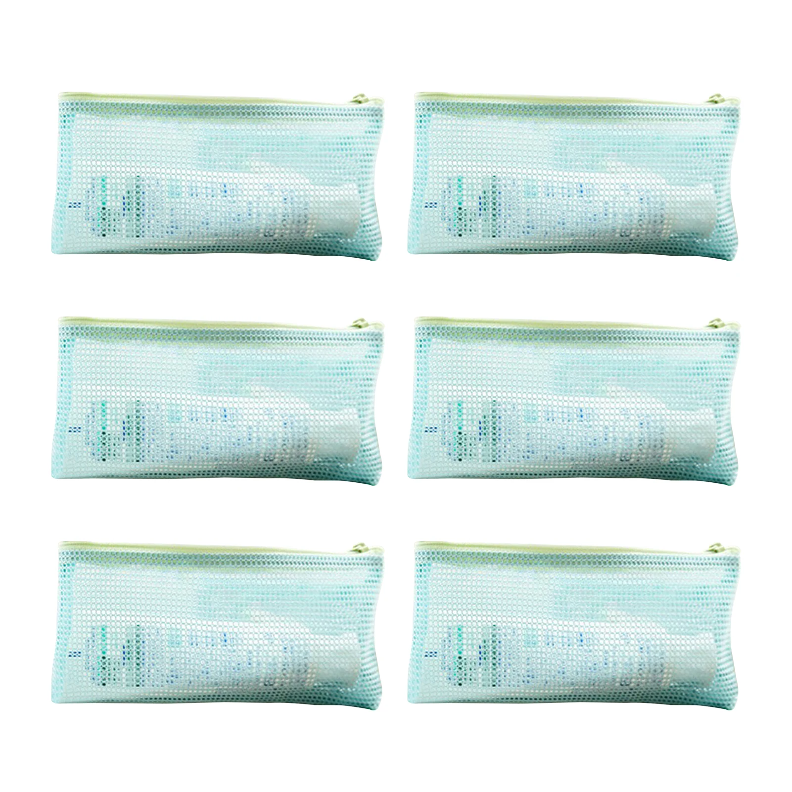 

6pcs Indoor Travel Cosmetics Bag With Zipper Nylon Mesh Portable Easy To Carry Brushes Makeup Storage Toiletry Organiser Gift