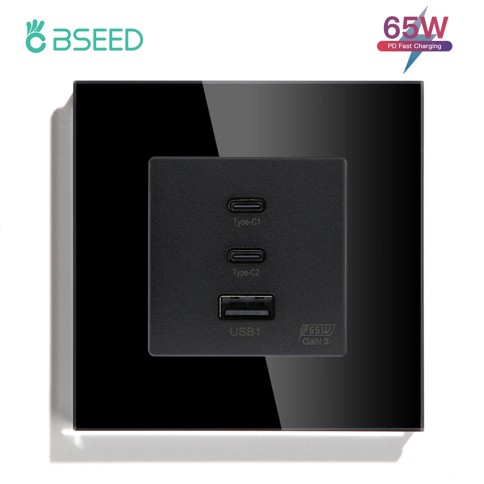 

BSEED 65 Вт USB-порт для быстрой зарядки, стеклянная панель, настенная розетка типа C, зарядная USB-розетка, сенсорные выключатели с подсветкой европейского стандарта