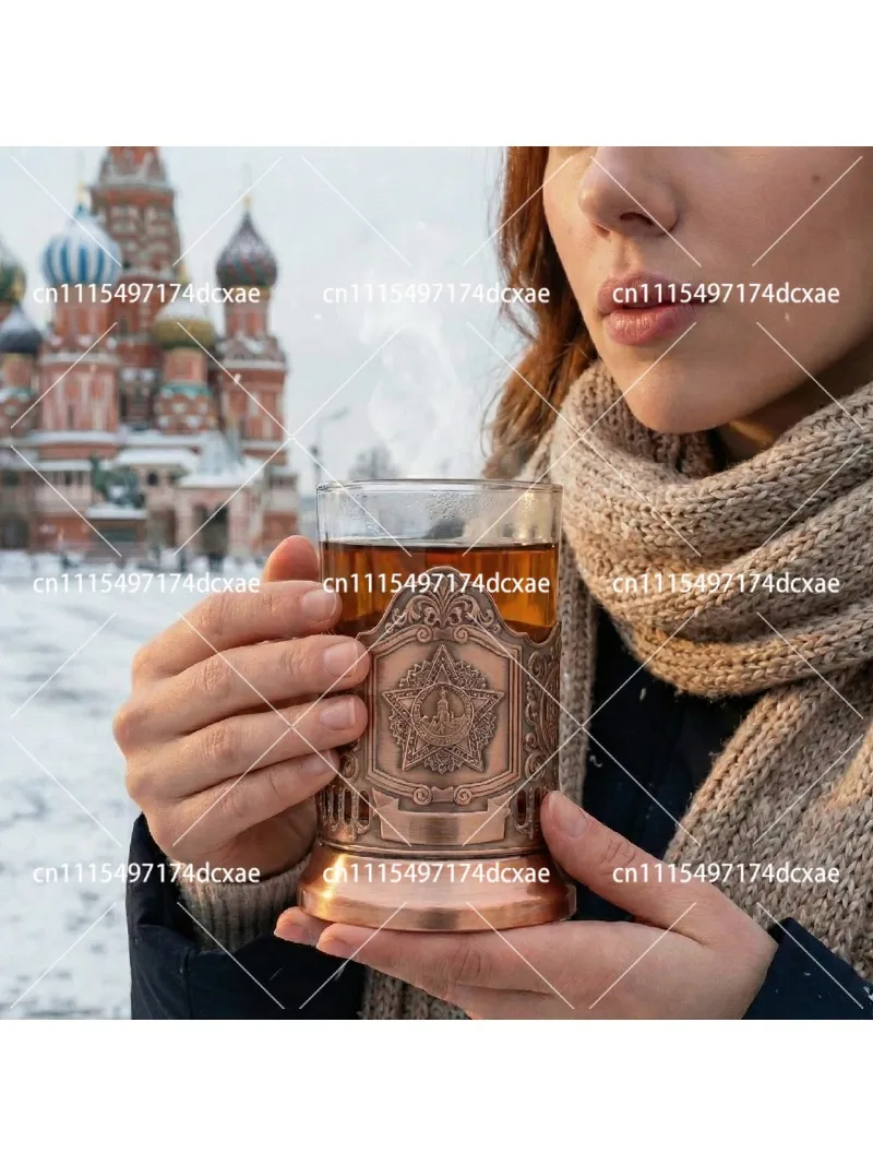 Фото Традиционная русская чайная чашка из стекла с металлической подставкой, ностальгическая стеклянная чашка для горячих напитков, классическая русская самоварная чашка №3