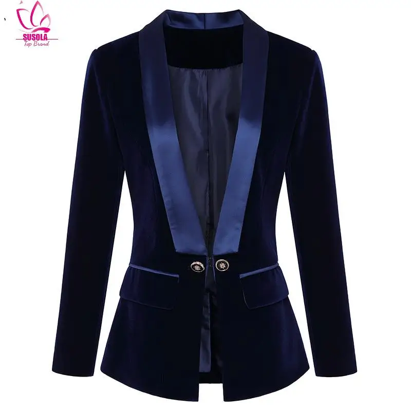 

SUSOLA Women Autumn Winter Blazers and Jackets Trend Shawl Lapel Slim Velvet Suit Jacket Coat Blazer Feminino
