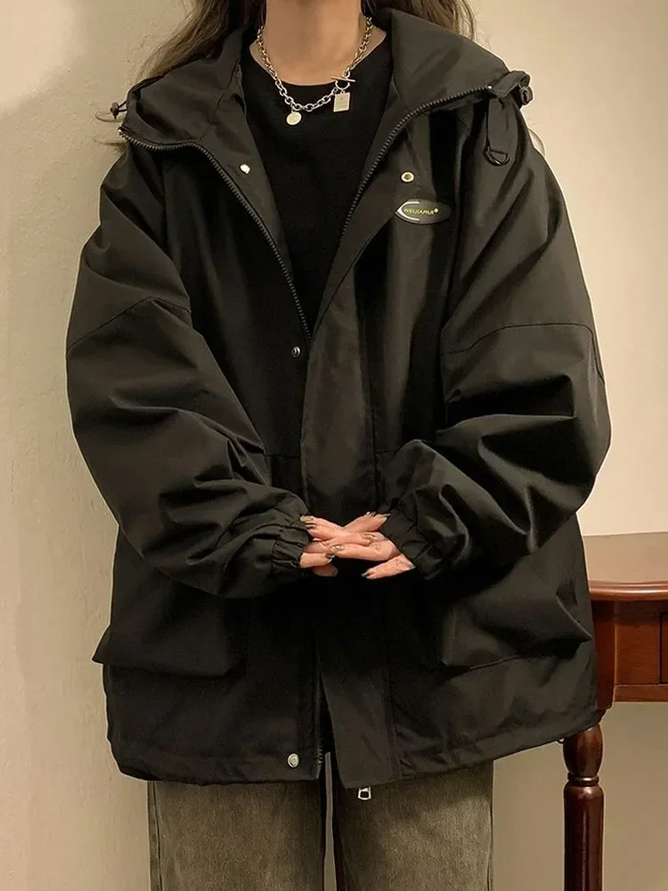Женская куртка с капюшоном Y2K Корейская уличная одежда ветровка на молнии