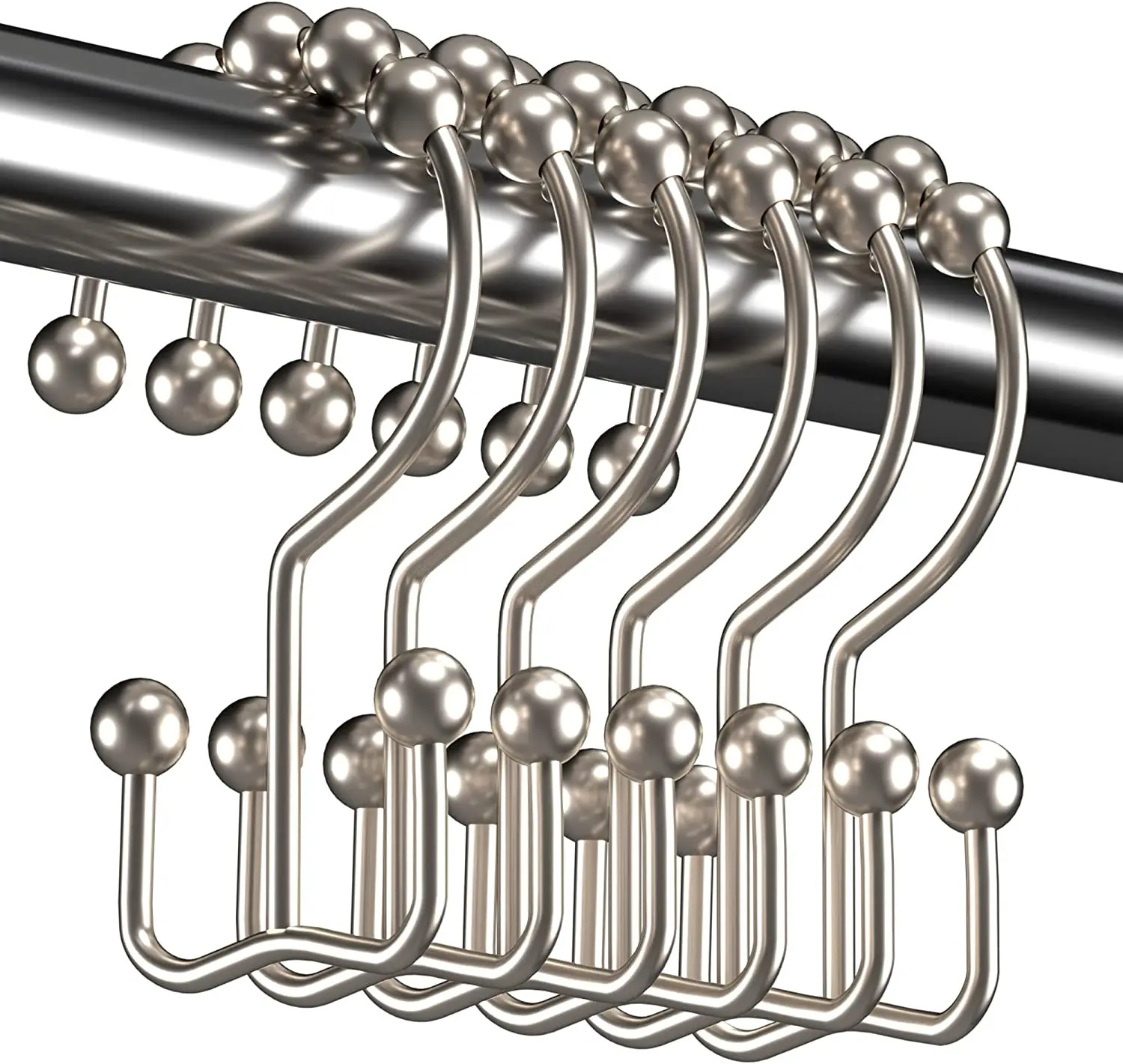 Shower Curtain Hooks, Shower Curtain Rings Roller Polished Satin Nickel Ball 12 pcs/pack Rustproof