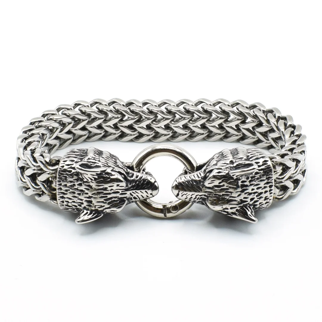 

Stainless Steel Braided Vintage Viking Norse Wolf Chain Bracelet Bangle 19/21/23cm for Men Domineering Rock Biker Party Jewelry