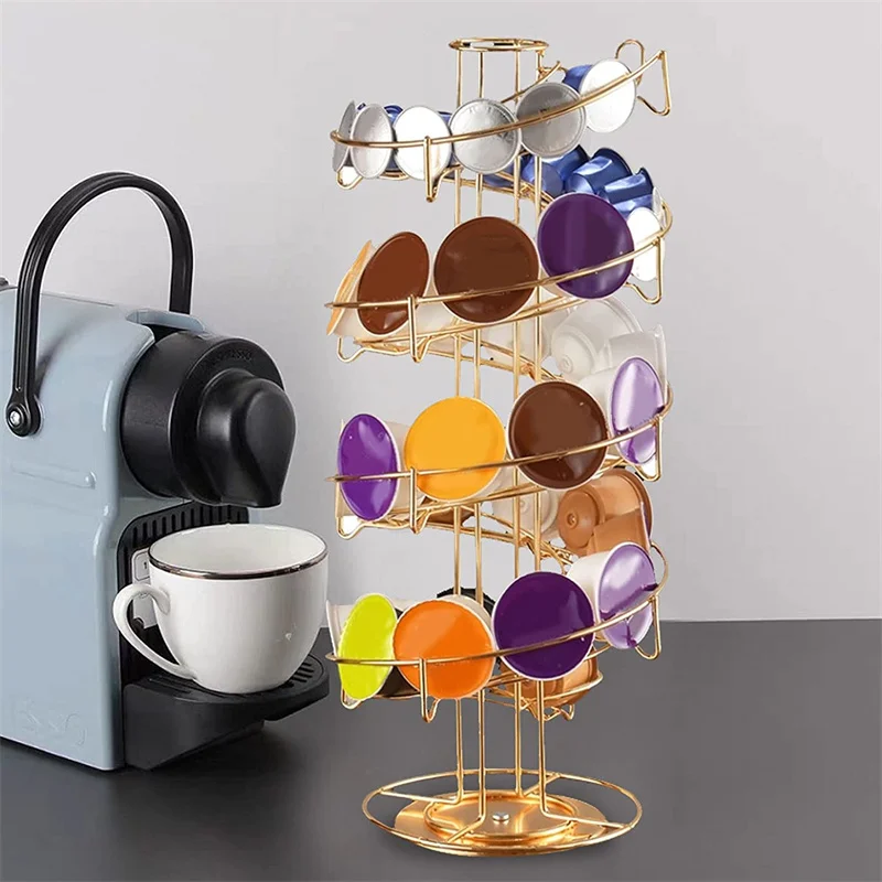 

Coffee Pod Holder Stand Display Golden Spiral Rack Dolce Gusto Nespresso Coffee Capsule Plating Metal Holders Rotatable Racks