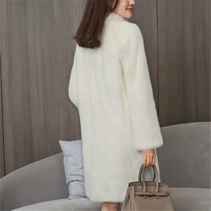 Mid-length Winter Faux Fur Mink Padded Coat Women Warm Thick Outwear Top Korean Overcoat Stand Collar Fashion Elegant Roupas