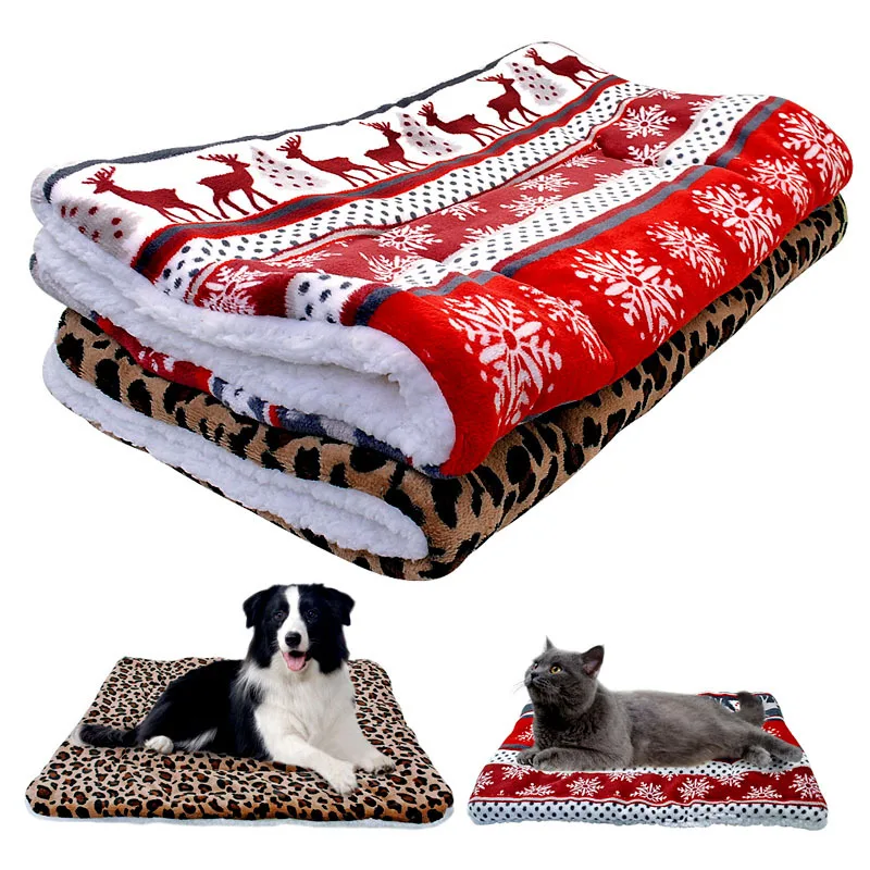 

Warm Winter Pet Sleeping Blanket Puppy Bed Mat House Small to Large Dog Kennel Cat Nest Christmas Snowflake Print Blanket Beds