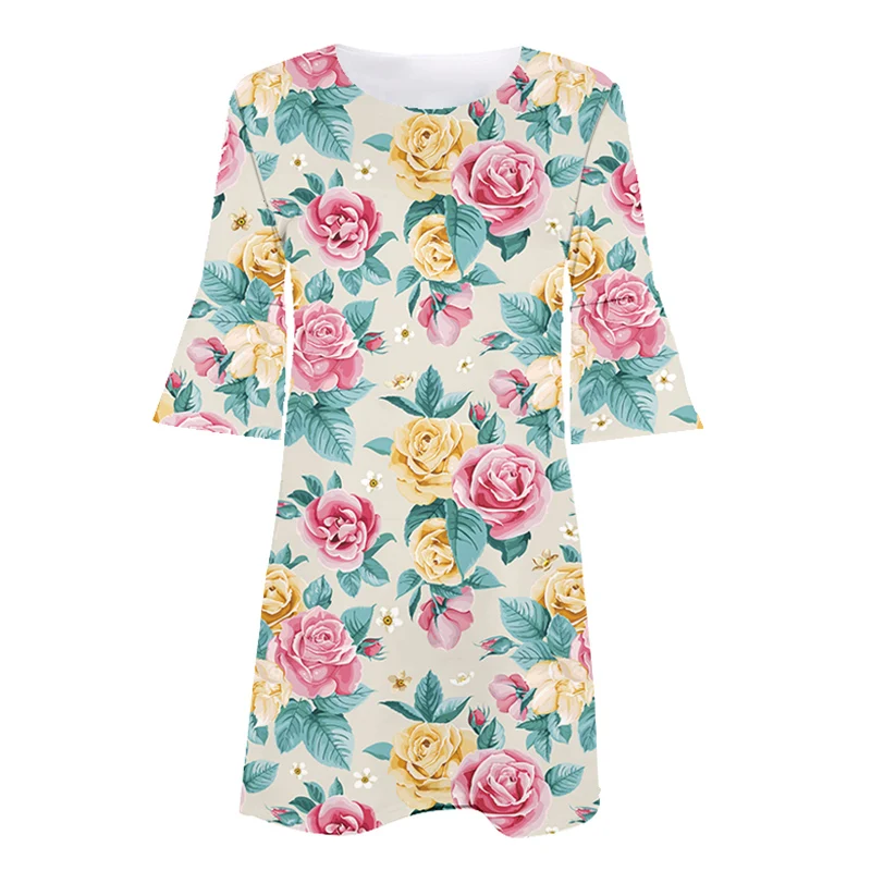 

Summer Women's 3D Print Floral Dress Clothes Prom Party Elegant Y2K Skirts Kawaii Ladies Oversize Casual Female Frocks Wholesale