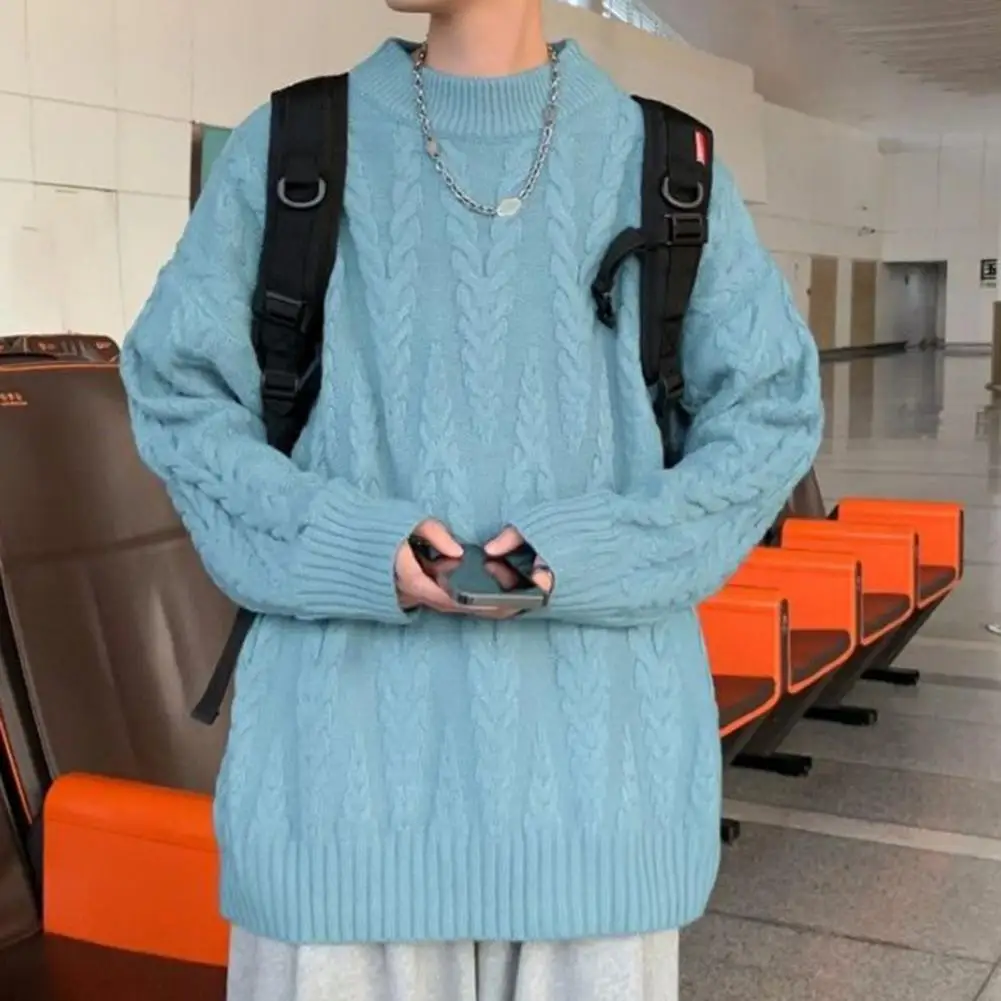 

Мужской вязаный свитер с круглым вырезом, длинным рукавом