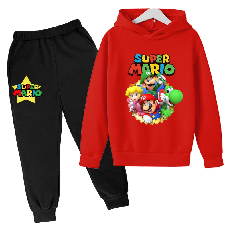 

Cartoon Hoodies Super Marios Clothes Kids Marios-Bros Print Sweatshirt Pants Sets Boys Sport Suits Baby Girls Tracksuits Outfits