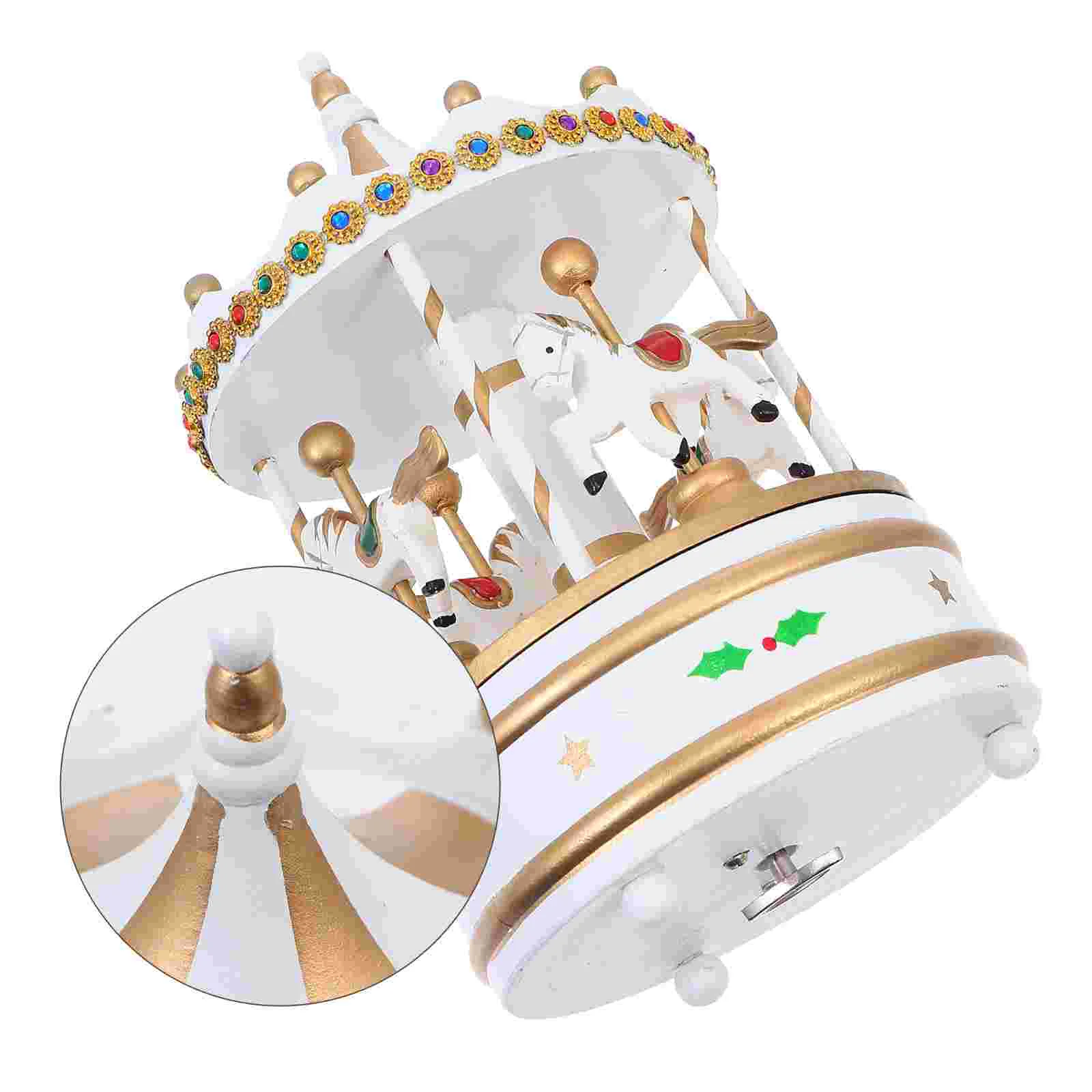 

Boxmusical Carousel Wooden Horse Christmas Vintage Ornament Case Manual Retro Child Toy