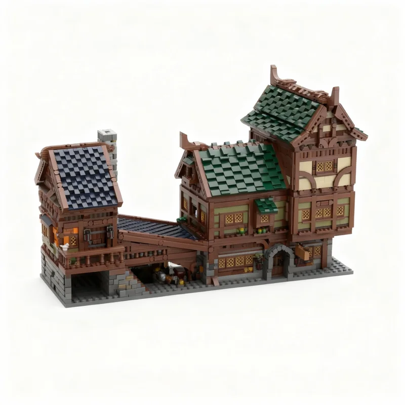 Фото 4137 деталей MOC Средневековый модульный трехэтажный таверна-замок, модель для сборки, строительные блоки, конструктор, рождественские подарки, кирпичики для детей №3
