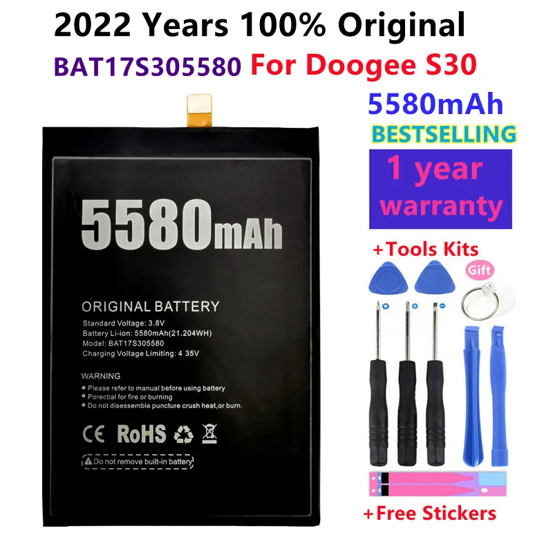 

2022 Years 100% Original S30 S 30 Phone Battery For Doogee S30 BAT17S305580 5580mAh Polymer Li-ion 3.8V Batteries + Tools