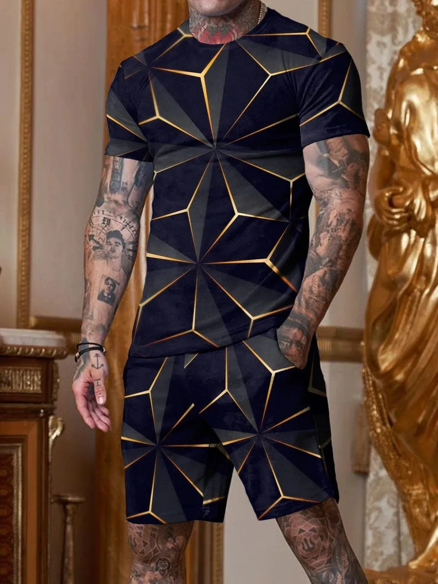 Men 3D Tracksuit 2 Piece Set Summer Oversized Sportswear Suit  T-Shirt+Shorts Outfit Set Fashion Jogging Suit Man Clothing