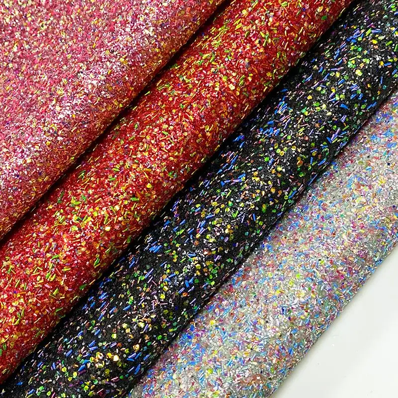 

XHT Multicolored Chunky Glitter Faux Leather with Tube Glitter Elastic Backing for Shoes/Bag/DIY Accessories/Hair Bow