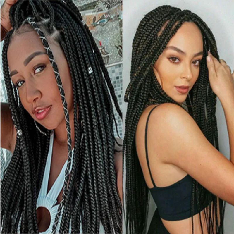 

Baby Hair Black SynthetIc Full Lace Braided Wigs 32 inch Braids Wig With Lace Front Wigs For Black Women