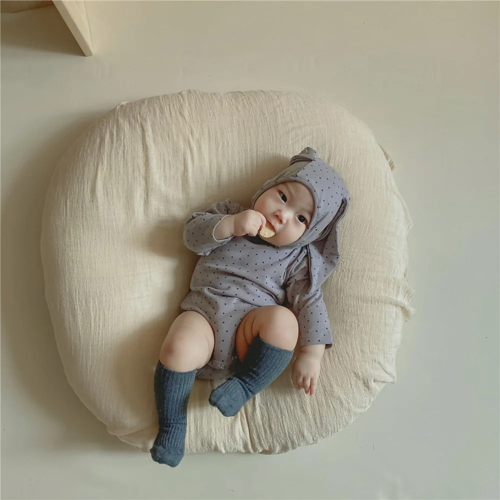 

Autumn New Baby Long Sleeve Bodysuit Boy Girl Newborn Fashion Dot Jumpsuit Cotton Infant Cute Bunny Ears Bodysuit With Hat 0-24M
