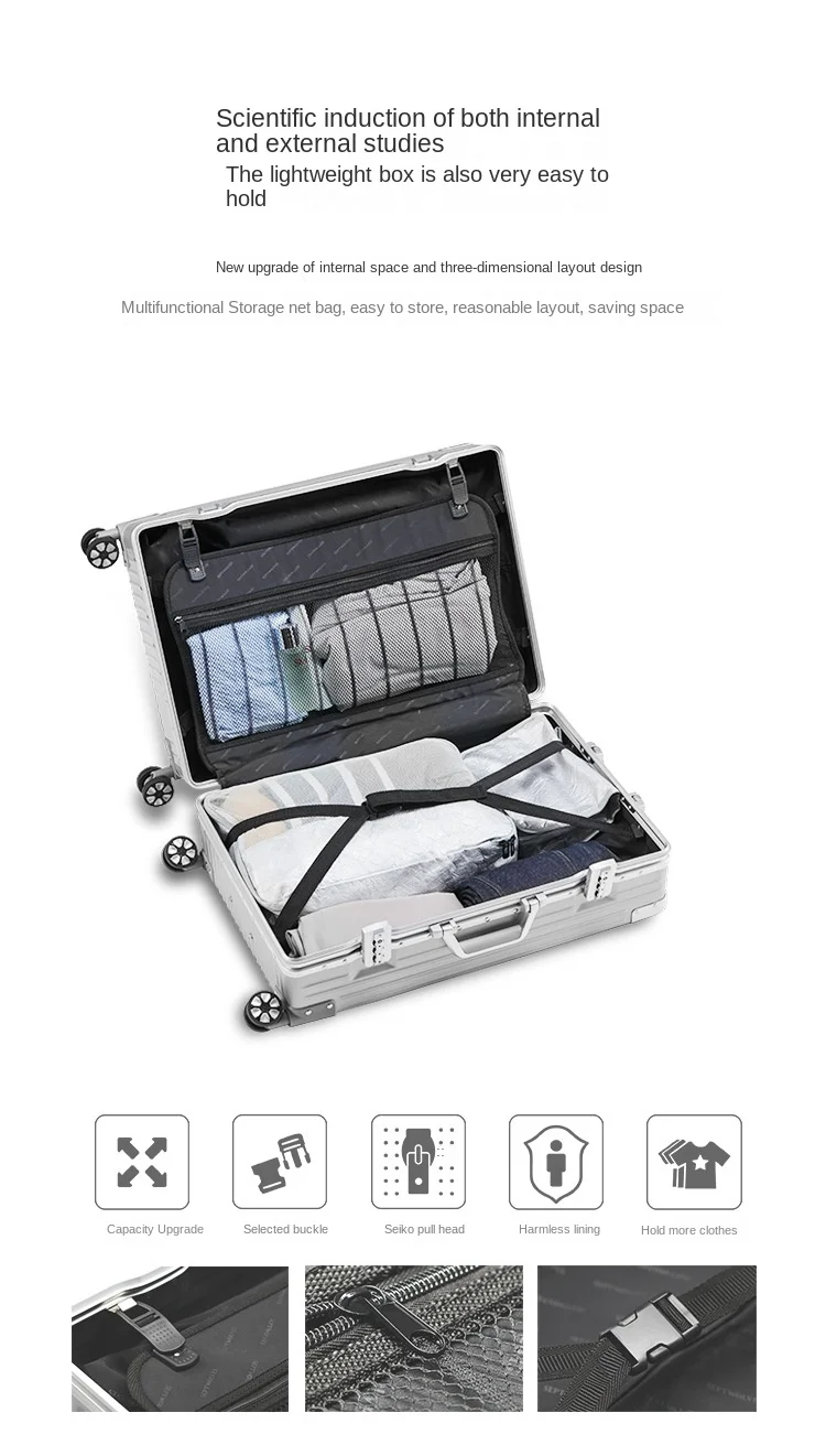 Scratch-resistant Suitcase Luggage 20/22/24/26/29-inch Portable Aluminum Frame Trolley Boarding Large Capacity Trolley  Case