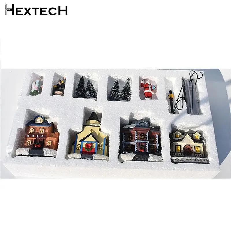 

Christmas Decoration Village Houses Sets Collectible Buildings Figurines LED Lighted Holiday Home Desk Fireplace Scene Decor