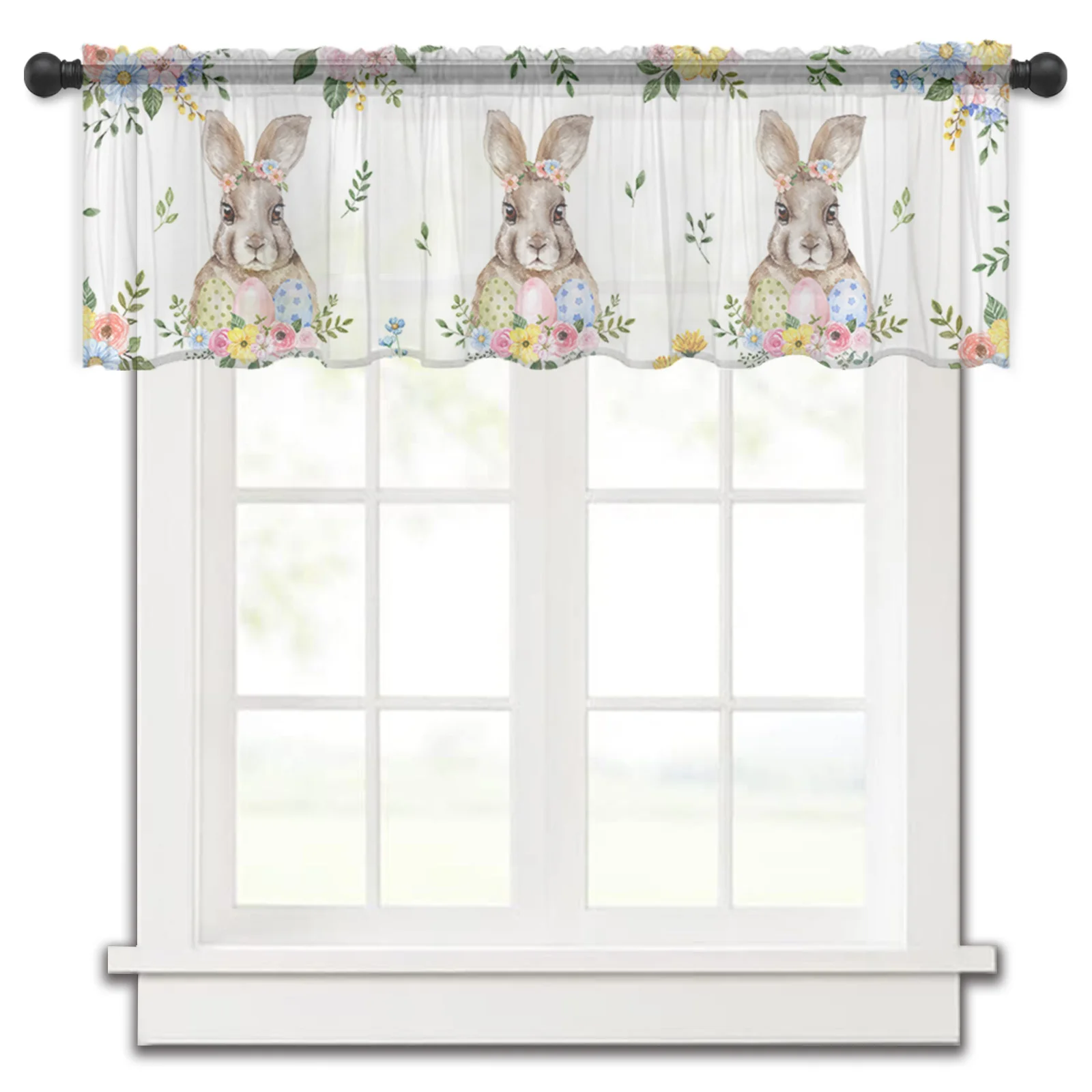 

Easter Spring Plant Flowers Rabbit Eggs Kitchen Curtains Tulle Sheer Short Curtain Bedroom Living Room Home Decor Voile Drapes