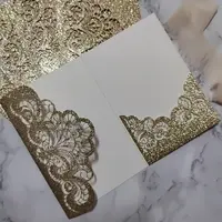 50pcs Glitter Invitations Laser Cut Holder Sleeve Pocket Envelope for Wedding Bridal Shower Sweet 16 Birthday Graduation
