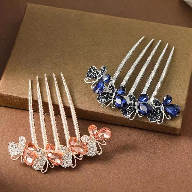 

Inserted Comb Wreath Headdress Butterfly Curler Hairpin Women Elegant Rhinestone Hair Accessories Korean Style New Fork Hairclip