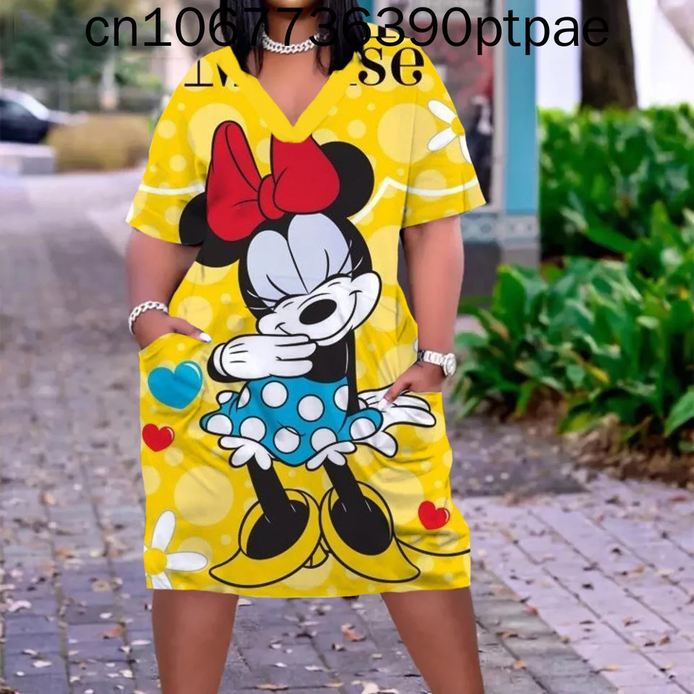 

New Fashion African Dress Ladies Fashion Short Sleeve Disney Cartoon Anime Beach Dress Sexy V Neck Retro Sun Dress Women Elegant