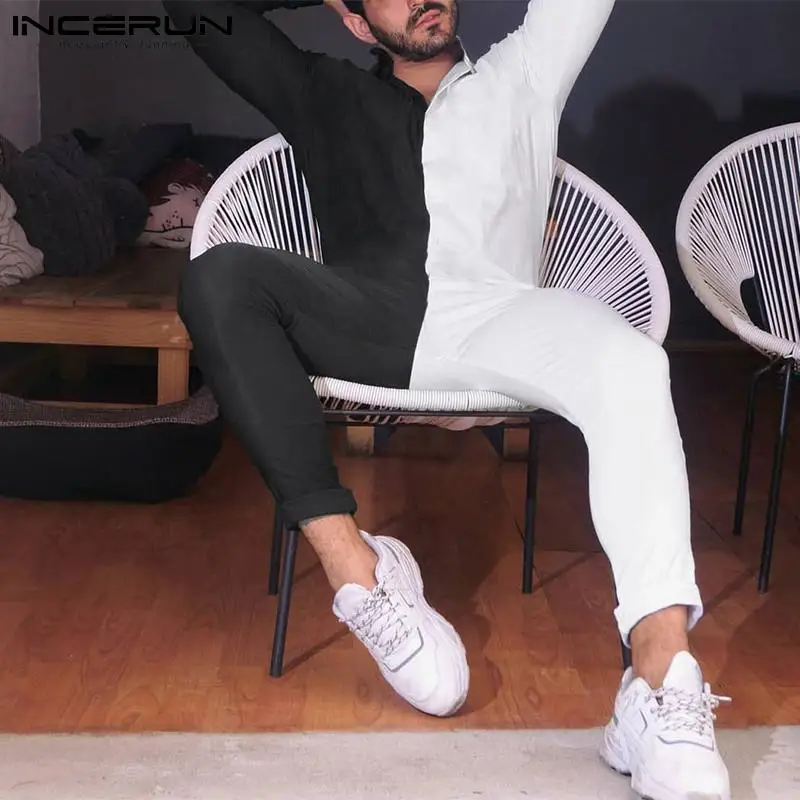 

Стиль для вечерние ринки и ночного клуба, новинка, мужские контрастные строченные Комбинезоны для инструментов, стильные комбинезоны с дли...