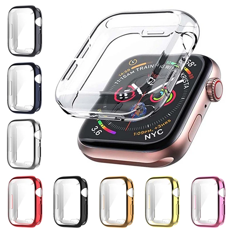 

Soft Silicone Electroplate Cover For Apple Watch 7 41/45mm Protective Case For iWatch Series 6 SE 5 4 3 2 1 38mm 40mm 42mm 44mm