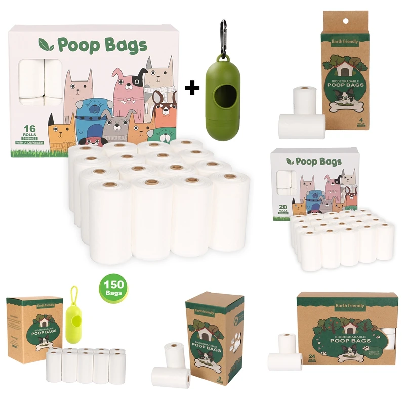 

2-24 Roll Biodegradable White Pet Dog Poop Bags Dispenser Collector Garbage Bag Puppy Cat Pooper Bag Outdoor Clean Pets Supplies