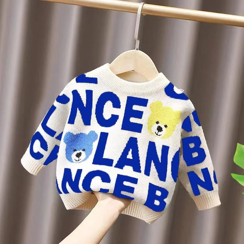 

Autumn New Boys' Sweater Extra Thick Letter Printing Winter Baby Leisure Warm Pullover Knitwear Children's Fashion Loose Tops