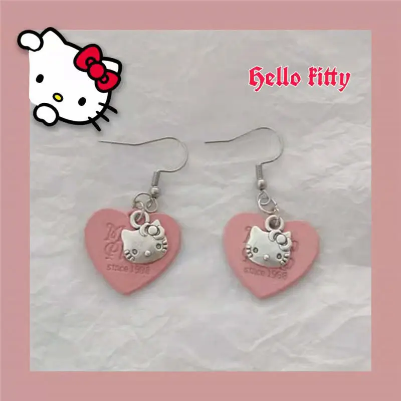 

Saneio Hellokitty Kawaii Spice Girls KT Alloy Love Ear Hook Earrings Sweet Necklace Ear Clip Cute Girl Heart Gift Jewelry
