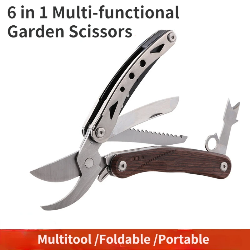 

Plant Trim Horticulture Pruner Shrub Garden Scissor Tools Branch Shear Orchard Pruning Shears 6 In 1 Multi Tool Folding Scissors