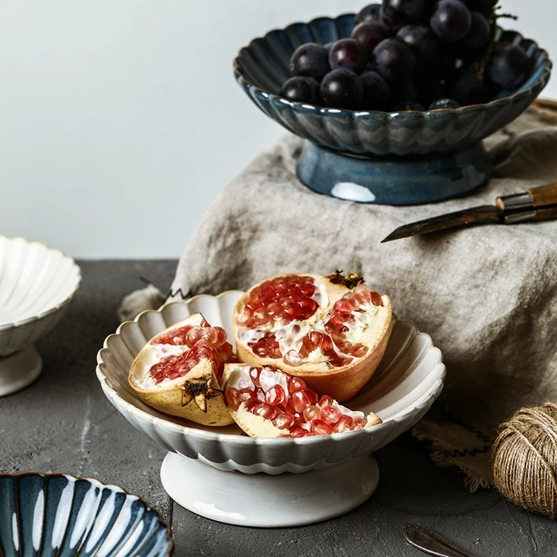 

Ceramic Household Fruit Plate Fruit Plate Living Room Kitchen Drain Basket Snack Dumpling Plate With Drain